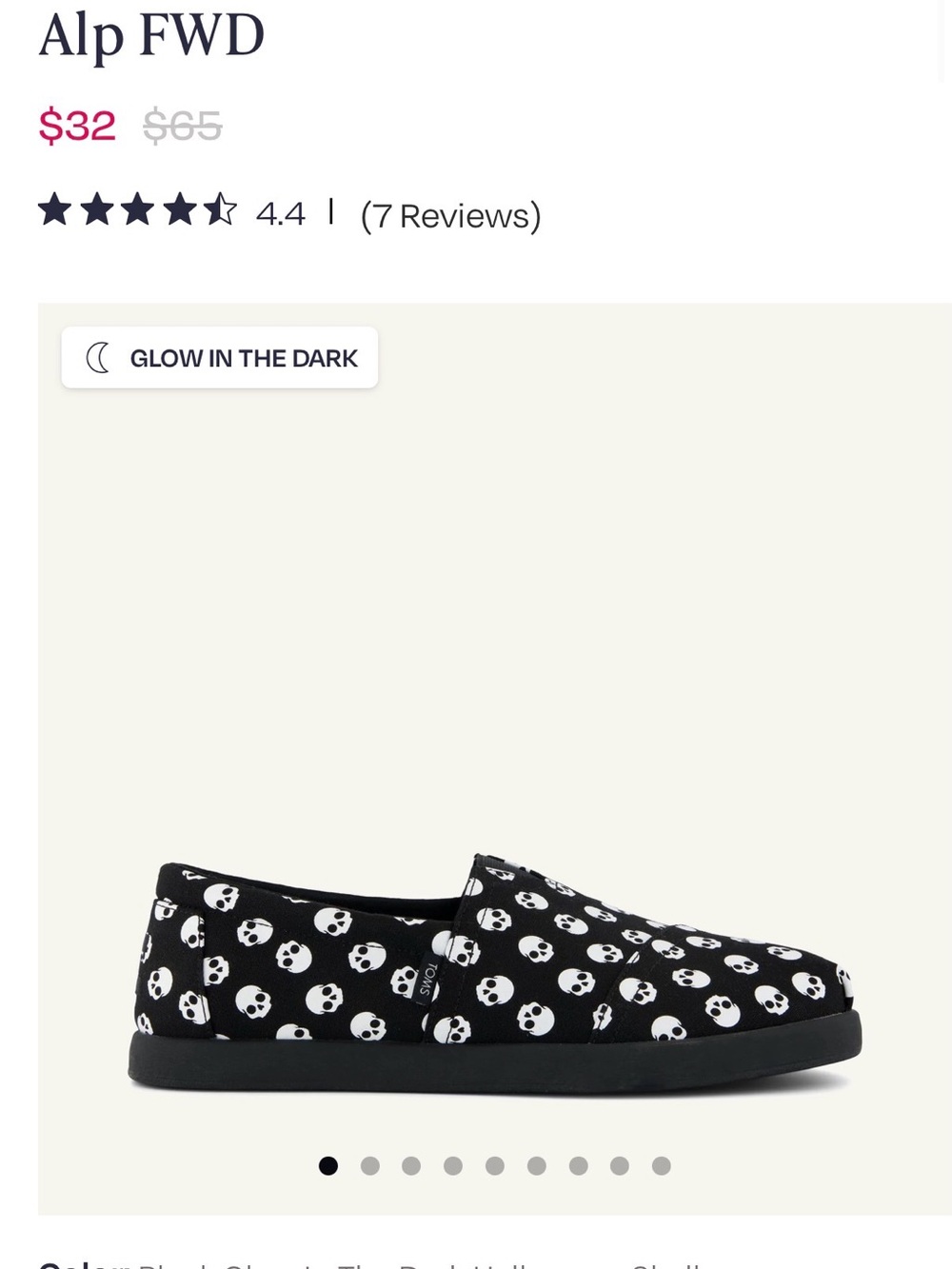 Toms GLOW IN THE DARK 👻 Slip-On Sneakers - Black with Green Glow Skulls - Picture 2 of 4